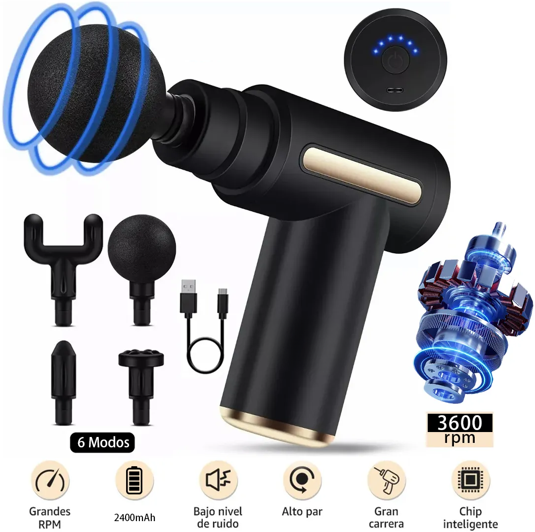 Electric Massager, 6 Speeds, Muscle Relaxation, Rechargeable with 4 Heads