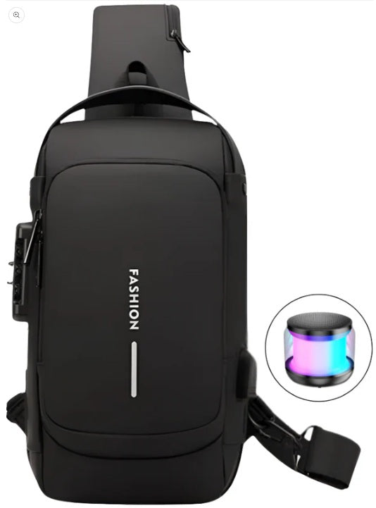Anti-theft Crossbody Backpack, Waterproof Laptop Bag, Carrying Case for Devices + RGB Speaker